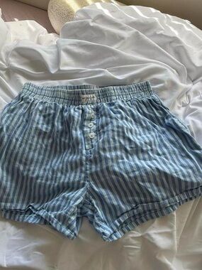 Urban Outfitters Blue and White Striped Cotton Athletic Shorts